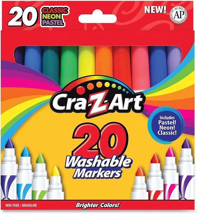 Cra-Z-Art Washable Markers, Broad Point, Assorted Colors, 20/Pack (44402WM-20)