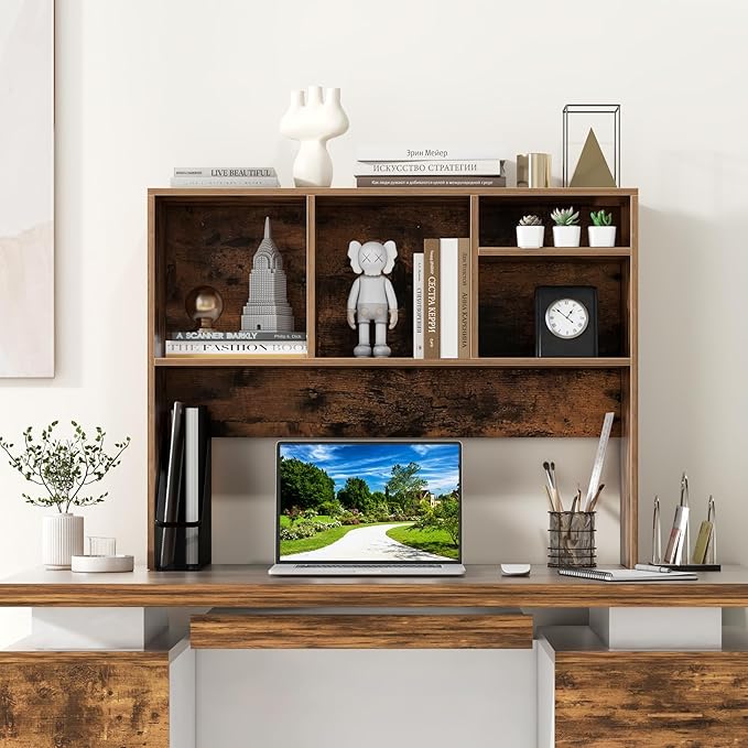 Giantex Desktop Bookshelf, Countertop Storage Hutch with 4 Shelves for Computer Desk, Dressing Tabletop Display Rack, Multipurpose Desk Hutch Storage Organizer for Home Office Dorm (Rustic Brown)