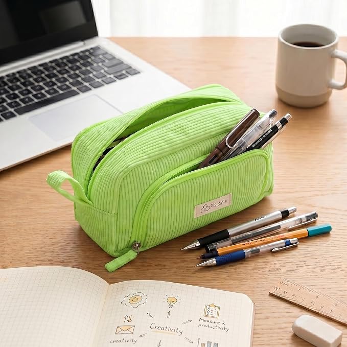 Large Pencil Case Pouch, Soft Corduroy Pen Bag with Zipper, Pencil Organizer, Cute Aesthetic School Supplies for Teen Girls Adults