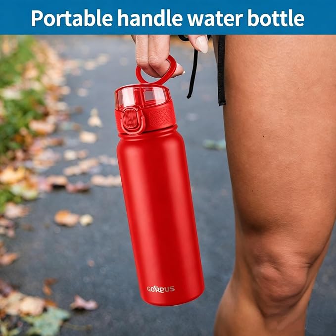 GOPPUS 20 Oz Insulated Stainless Steel Water Bottle BPA-Free Sports Water Bottle, Great for Travel, with Chug Lid - Leak & Sweat Proof with Anti-Dust Lid(Red)