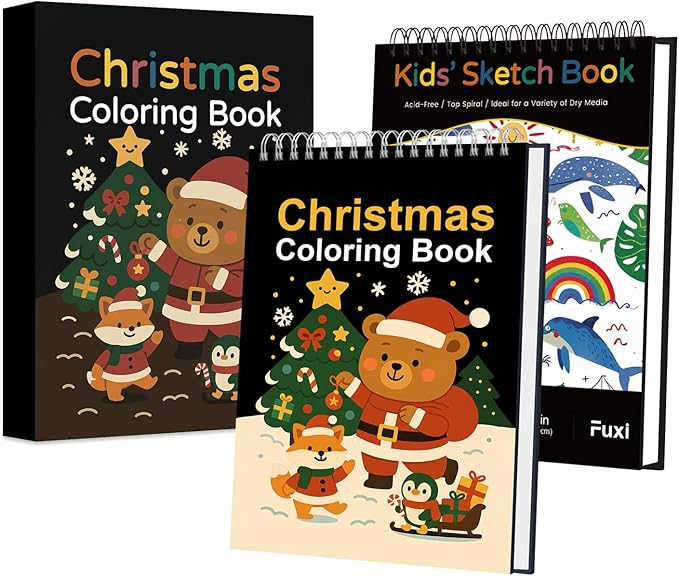 Fuxi Christmas Coloring Books for Ages 8-12, 60 Sheets (73lb/120gsm) Blank Sketchbook + 50 Designs Blank Coloring Book, Coloring Supplies & Art Supplies.