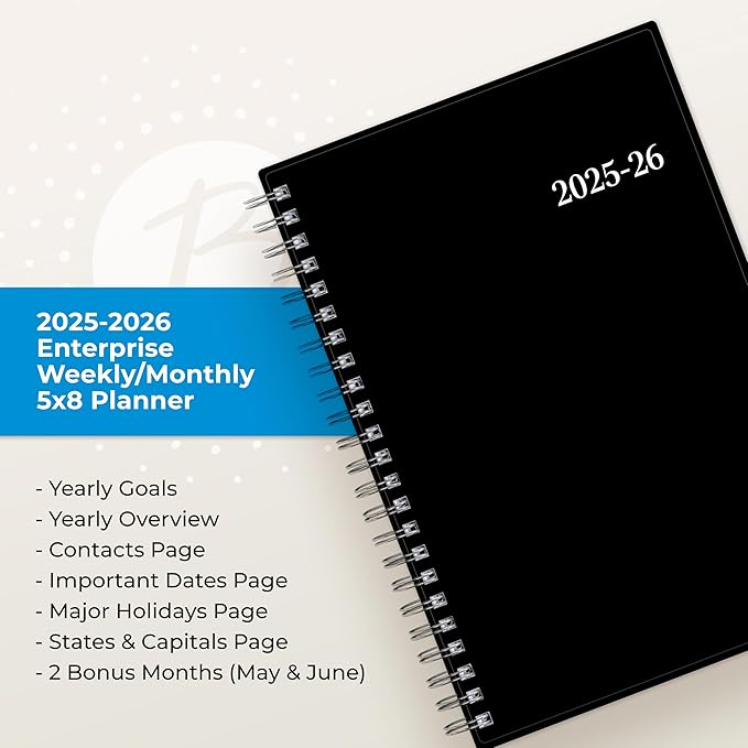 Blue Sky 2025-2026 Weekly and Monthly Academic Year Planner Calendar, July 2025 - June 2026, 5" x 8", Flexible Cover, Wirebound, Laminated Tabs, Enterprise