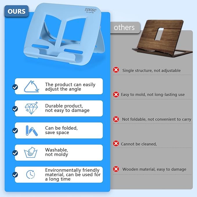 Desktop Book Stand, Tabletop Music Stand, Portable Book Holders for Reading Kids Cookbook Stand Book Tray Book Rest Recipe Children's Gifts Travel Girls boy School Supplies (Blue 11.82" *8.26")