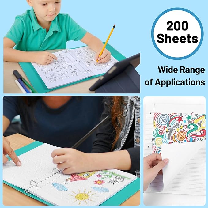 200 Sheets Handwriting Practice Lined Paper 8.5 x 11" Double Lined Notebook Paper Loose Leaf Exercises Composition for 3 Ring Binder for Kids Kindergarten Adult Writing
