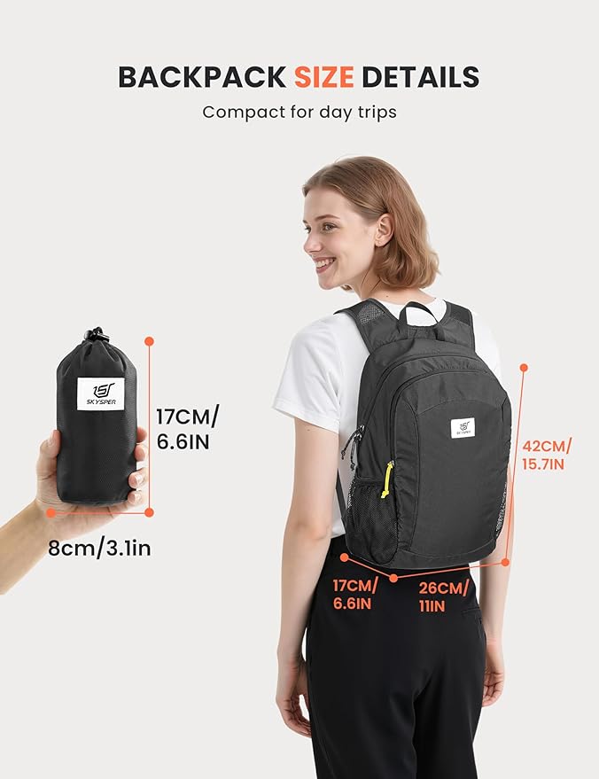 SKYSPER Hiking Backpack Ultralight Packable RFID Travel Daypack Small Nylon Stuff Pack 16L Outdoor Bag for Women Men