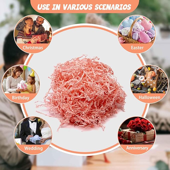 Tisspoms 3LB Flesh Pink Crinkle Cut Paper Shred Filler, Paper Shreds for Basket Fillers, Birthday, Gift Wrapping, Anniversary, Wedding, Halloween, Valentine's Day, Christmas Gift Decor Party Filler