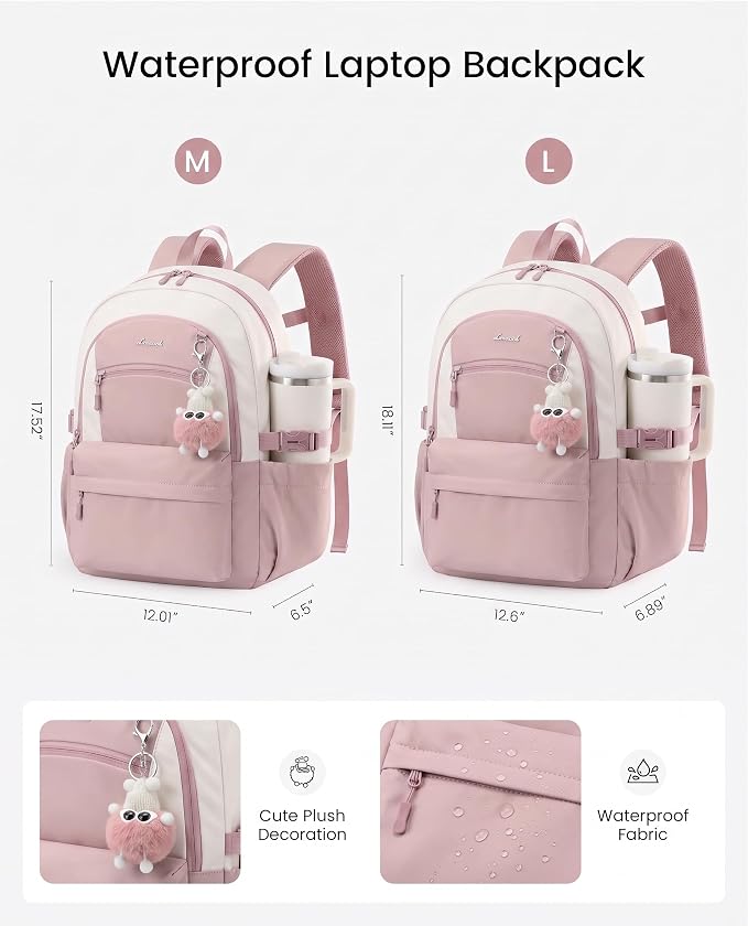 LOVEVOOK School Backpack for Teen Girls & Women, 35L Large Laptop Backpack with 40oz Water Bottle Pocket, Waterproof Cute College Bookbag, Student Backpack for Middle High School Travel Work Pink