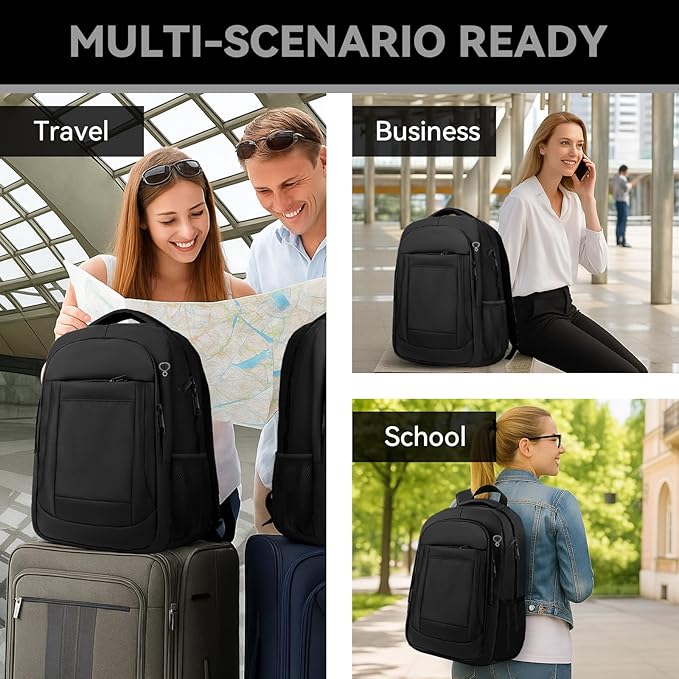Large Travel Laptop Backpack, 17 Inch Laptop Backpack Airline Approved, Business Anti Theft Slim Sturdy Work Computer College High School Backpack Bag Fits 17.3 Inch Notebook for Men Women, Black