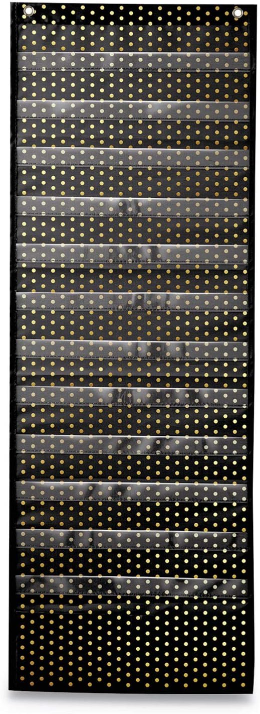 Carson Dellosa 13” x 36” Visual Schedule for Kids Deluxe Pocket Chart, Black and Gold Organizer, Dry Erase Cards with Customizable Clocks, Circle Time Learning Center and Classroom Teaching Supplies