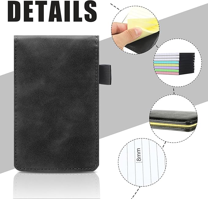 Outus 10 Pcs Mini Pocket Notepad Holder Set Included Mini Pocket Notepad Holder with 50 Lined Sheets, Metal Pen, 8 Pcs 3 x 5 Inch Memo Book Refills, 30 Lined Paper Per Note Pad (Black,Multicolor)