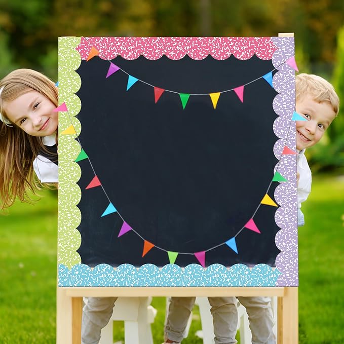 Composition Notebook Magnetic Bulletin Board Borders Colorful Composition Notebook Scalloped Magnetic Border Strips Back to School Classroom Decor for Home Office Whiteboard Chalkboard Decor(12 Pcs )