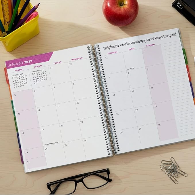 DELUXE TEACHER PLANNER Aug 2026-Jul 2027 8.5x11 Daily Weekly Monthly Organizers with 7 Periods, Pocket Folder, Dated Calendar, Page Tabs, Bookmark and Planning Stickers (Teal Gold Marble)