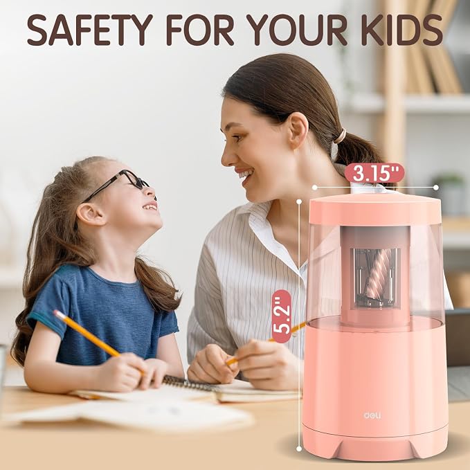 Deli Electric Pencil Sharpener, Automatic Pencil Sharpeners, Pink