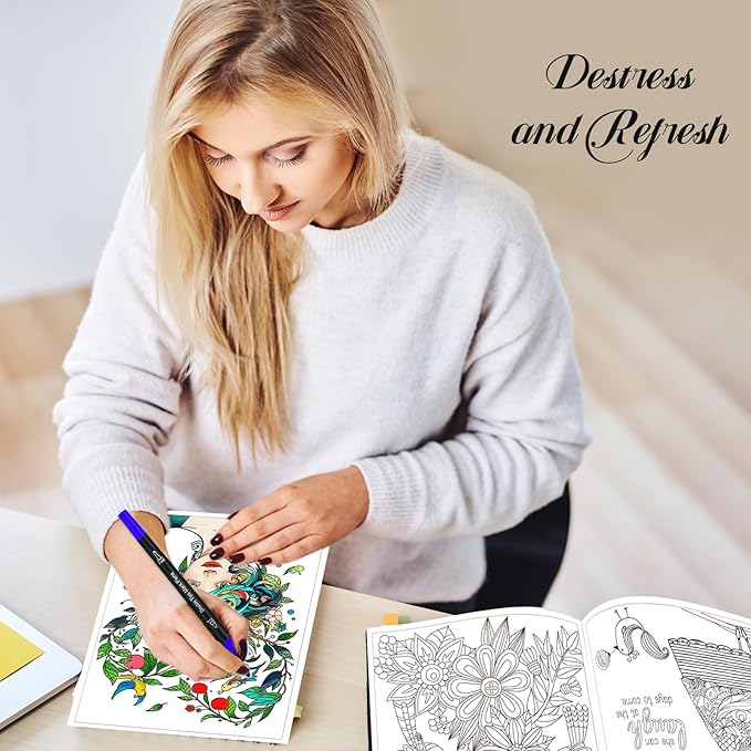 Coloring Books for Adults with 36 Dual-Tip Markers, 30 Patterns Positive Quotes Adult Coloring Book for Adults Relaxation, Calming Gifts for Anxiety and Mindfulness Gifts for Women