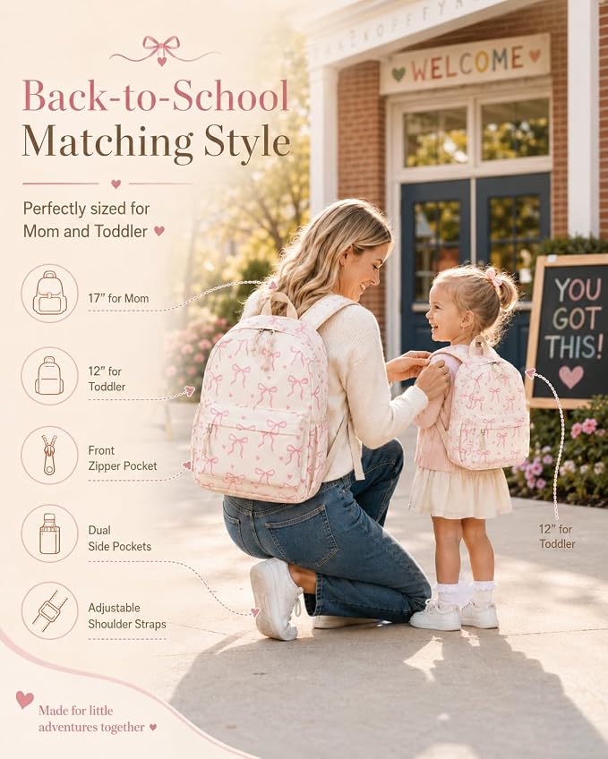 LOIDOU Toddler Backpack for Girls School Bookbags for Preschool Kindergarten Cute Backpacks (Mini Bow tie Beige, S-12)