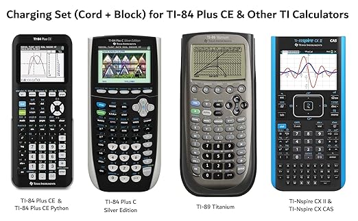 USBC TI-84 Plus CE Graphing Calculator Charger Cable Cord with USB-C AC Block for Texas Instruments TI84 Plus CE, TI Nspire CX II CAS, TI-84 Plus C Silver Edition, TI 89 Titanium