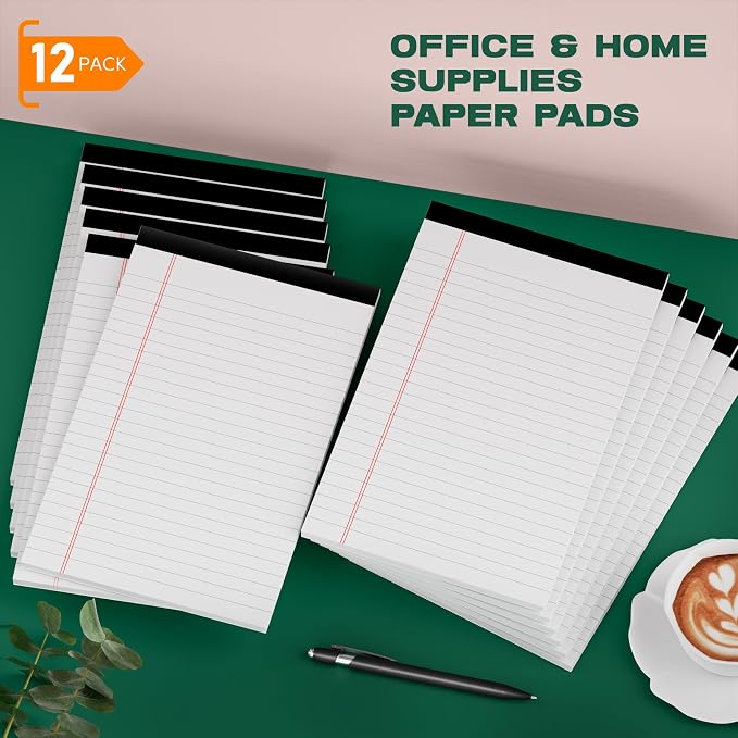 12 Pack Note Pads 5x8, Small Legal Pads 5x8 White Writing Paper for Work