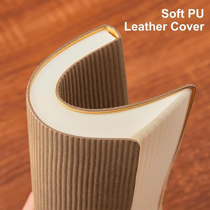 Dotted Journal Notebook Soft Cover PU Leather Journaling Notebooks for Women Men Writing Work Office School 160 Pages 100 GSM Thick Paper A5 Dotted 80 Sheets 5.79"x8.27", Khaki