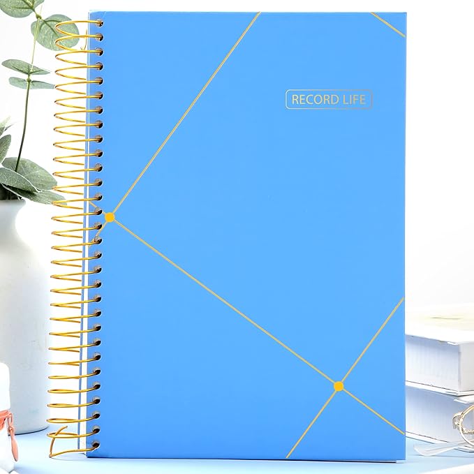 Yoment Spiral Bullet Dotted Journal Large Hardcover Spiral Notebook 8"x10" Dot Grid Notebook 300 Pages Thick Dotted Paper Wire Bound Spiral Notebooks for Office Business School,Blue