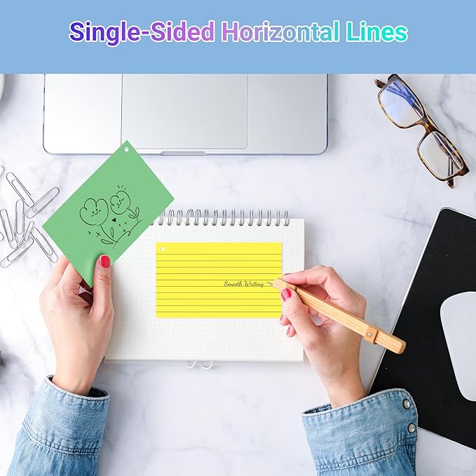 HAUTOCO 400 PCS Colored Index Cards 3x5 with Rings, Ruled Flashcards with Waterproof Covers, 8 Colors Note Cards for Studying, Vocabulary, Recipes, Office & School