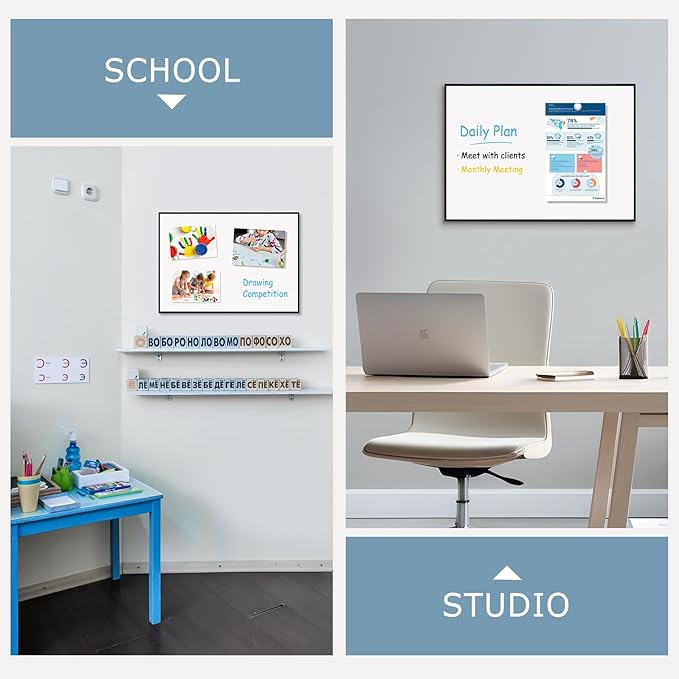 Magnetic Whiteboard, 24"x18" Dry Erase White Board for Wall, Hanging Presentation Board for Home, Office, School, Black Aluminum Frame