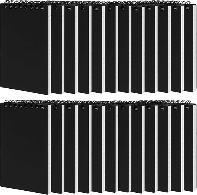 wavamawa 24 Pack Pocket Notebooks, 3x5 inch Small Notepads, Mini Spiral Notebook, Little Pocket Size, Lined College Ruled Paper, Memo Note Pads for Home, Office, School, Travel (Black)