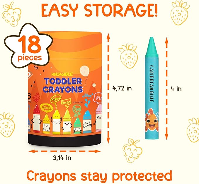 ZENO 18-Color Jumbo Crayons β Non-Toxic and Washable for Toddlers (1-3) & Kids (4-8) β Easy-to-Hold Large Crayons, Perfect for Travel, Art, and Early Childhood Activities