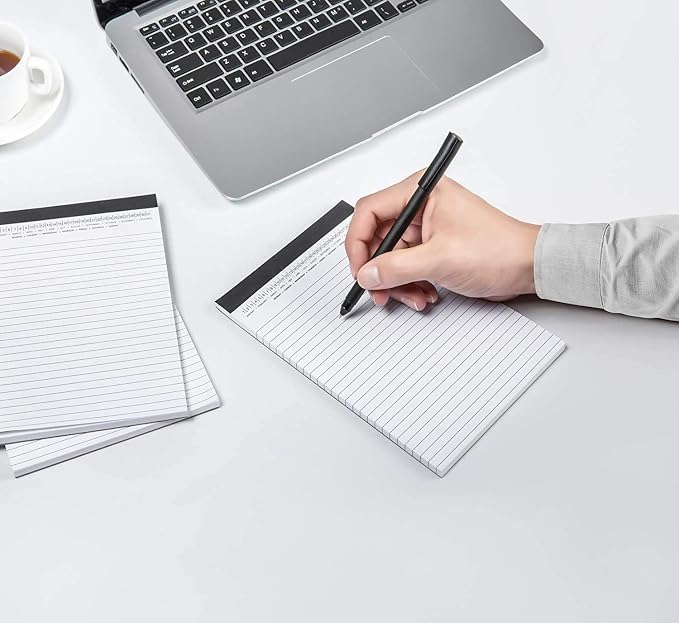 Mymazn Small Legal Pads 5-3/4"x 8-1/2" Notepad with Date on Top, 50 Sheets, 6 Pack, White Lined Paper Mini Memo Pads, College Ruled Writing Pads for Office School