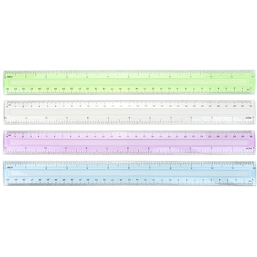 Iconikal 36-Pack Plastic Transparent School Classroom 12-Inch Ruler with English & Metric Measurments - Four Colors