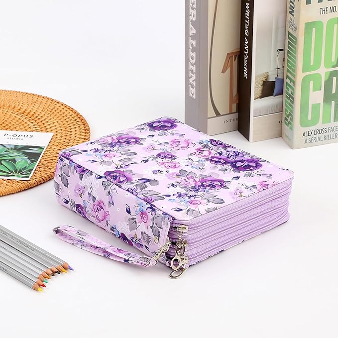 Portable Colored 120 Slots Pencil case Organizer with Printing Pattern for Watercolor Pens or Markers, Pencil Case Organizer for Artist