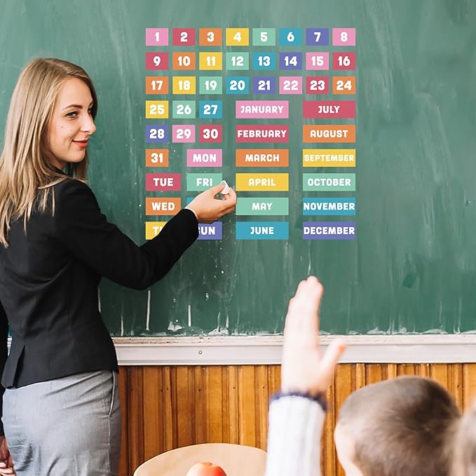 Calendar Magnets for Whiteboard - 50pcs Colorful Magnetic Monthly Calendar for Refrigerator Classroom Weeks and Months