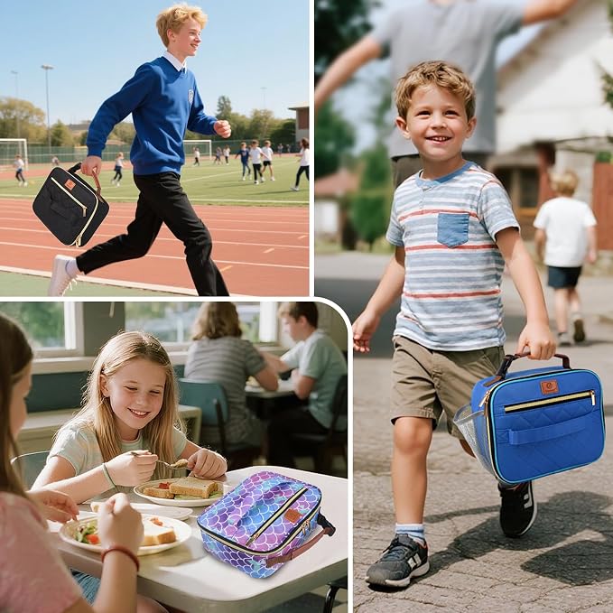 Genteen Lunch Box for Kids, Boys - Insulated Small LunchBox Reusable, Zip Closure & Buckle Handle, Portable Cooler for Work, School, Travel (Mermaid)