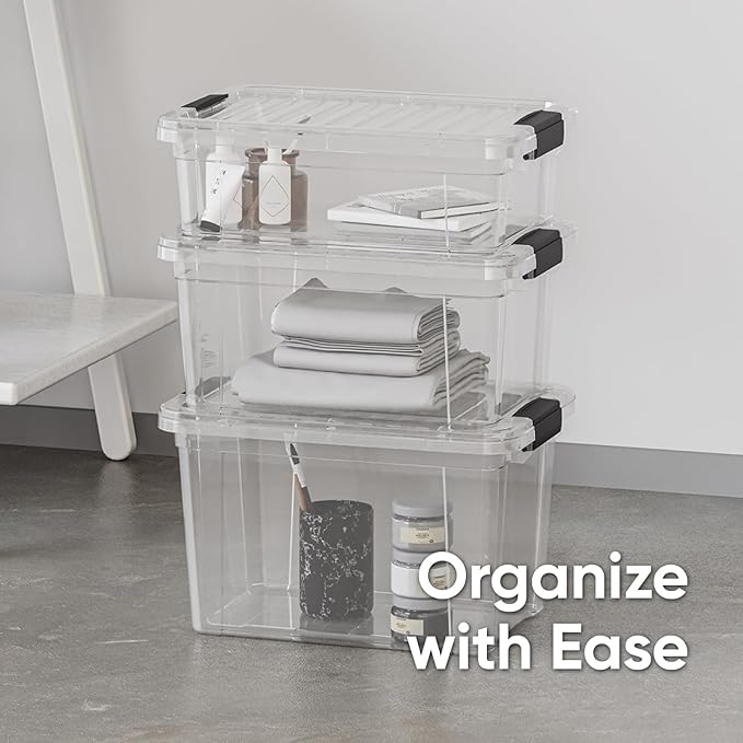 Superio Storage Bins with Lids- Clear Boxes for Organizing, Stackable Plastic Containers- BPA Free, Non-Toxic, Odor Free, Organizer for Home, Office, Dorm, 13.7 Qt, 3 Pack