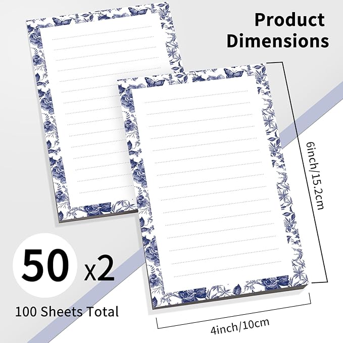 2 Pack Lined Sticky Notes 4x6 in, Cute Self-Stick Notepads with Lines, Large Memo Pads Strong Adhesive for Office, Home Luxury Boho Flowers