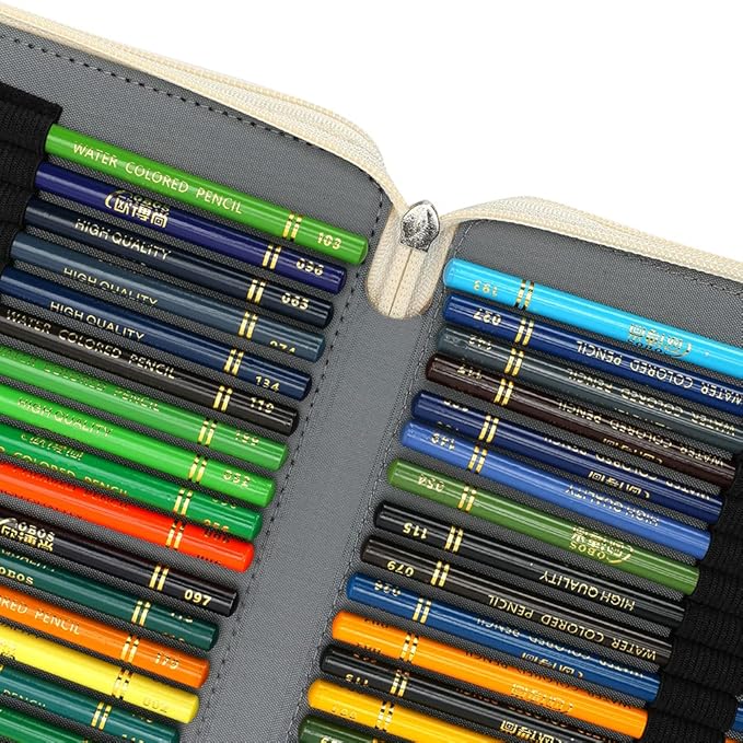 Vomgomfom 200 Slots Pencil Bag, 4-Layer Zipper Portable Art Supply Organizer, PU Leather Large Capacity Colored Pencil Case with Handle for 200 Watercolor Pens, Gel Pens (White)