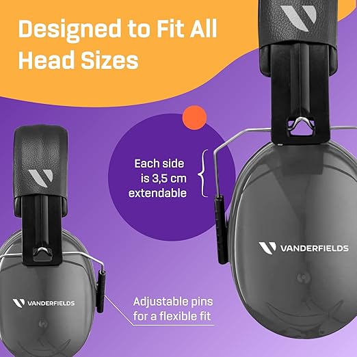 Vanderfields - Hearing Protection Ear Muffs - Over 35 dB (2K Hz) Broad Noise Cancelling Sound Reduction - Adults & Teens