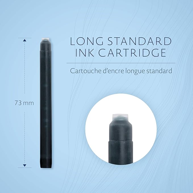 Waterman Fountain Pen Ink Cartridges, Long, Intense Black, 8 Count, Blister Pack