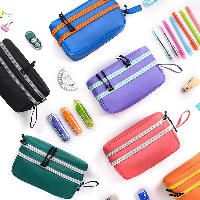 Genteen Large Capacity Pencil Case,Multifunction Pencil Pouch,Pencil Bags with Zipper 3 Compartments Pencil case organizer for or School Teen Girl Boy Men Women(Black)
