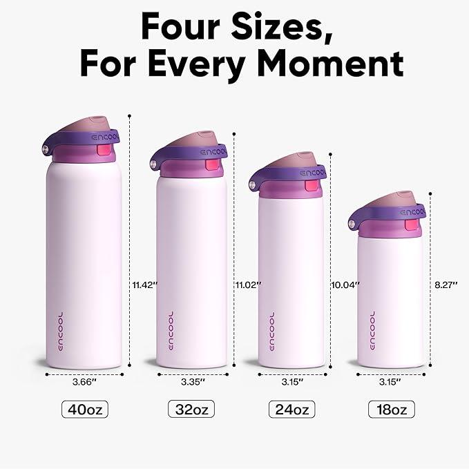 ENCOOL Leakproof Insulated Water Bottle with Straw Dual-Sip Water Bottle Bag-Safe Design for Work, Commute & Gym – Keeps Drinks Cold All Day, 32 oz, Purple Cabbage