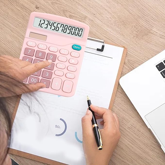 Calculators Desktop,Dual Solar Power and Battery 12 Digits Big Buttons Basic Calculator with Large LCD Display,4 Function Calculators for Office School Business Students Home