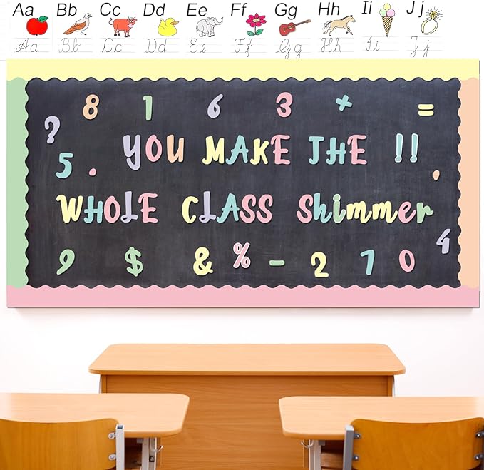 221 Pcs Pastel Bulletin Board Letters, Italic Alphabet Number Punctuation Symbol Combo Letter Cutouts, Pastel Classroom Decor for School Classroom Chalkboard Poster Bulletin Board Wall