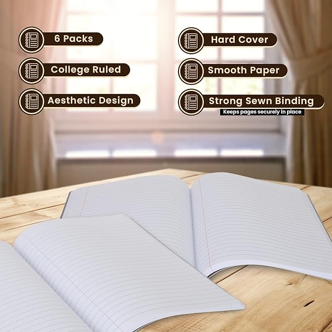 Bulk Composition Notebooks, College Ruled Paper Writing Journals, Marble Cover College Ruled Composition Books, 100 Sheets, School Notebooks, School Supply Notebooks, Student Journal Notebooks Bulk, School & Office Supplies - College Ruled- 6 Pack