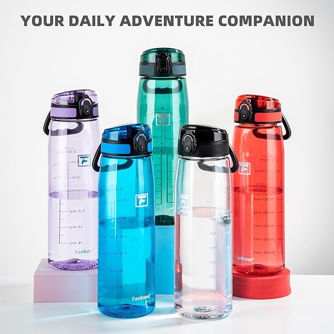 Fanhaw 32 oz Tritan Water Bottle with Chug Lid - Clear, BPA-Free, Lightweight, Wide Mouth, Leak-Proof, Perfect for Gym, Travel, School, Office, and Sports (Black)