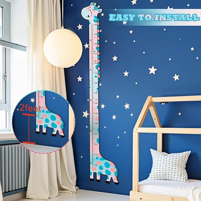 Wooden Growth Chart for Kids,Giraffe Height Chart for Boy Girls,Measuring Board for Kids Height,for Child's Room,Nursery Decor Decoration Wall Art (Blue and Pink Gradient Giraffe)