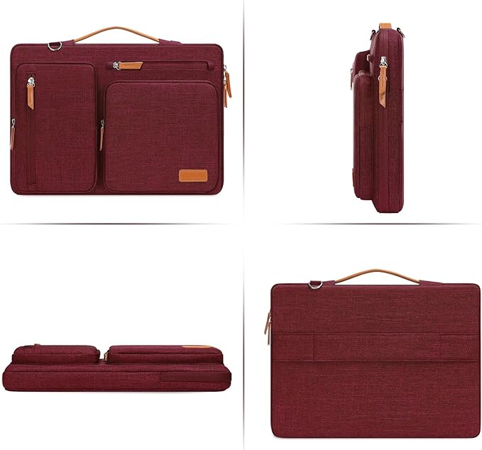 MOSISO 360 Protective Laptop Shoulder Bag,17-17.3 inch Computer Bag Compatible with MacBook, HP, Dell, Lenovo, Asus Notebook,Side Open Messenger Bag with 4 Zipper Pockets&Handle, Wine Red