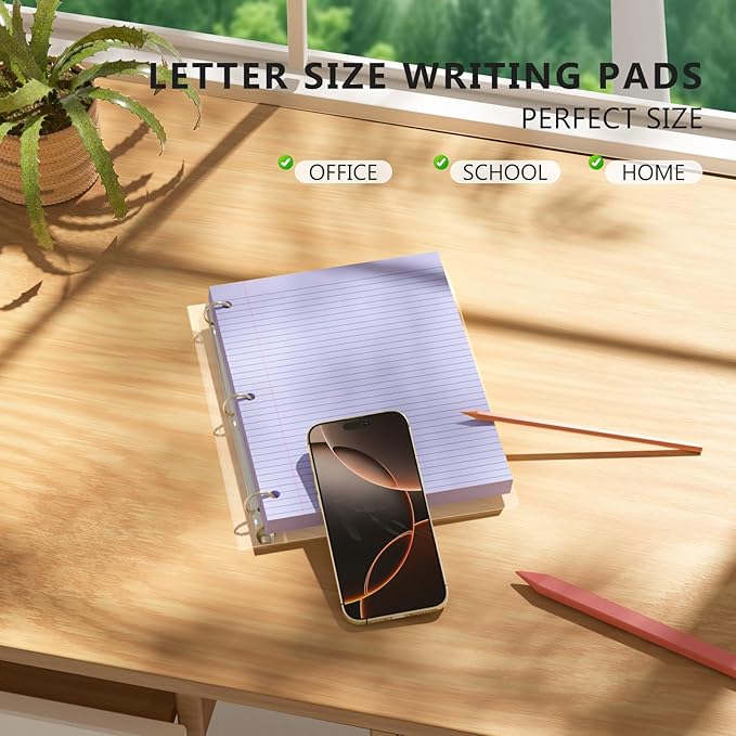 Purple Loose Leaf Paper 100 Sheets Colored Filler Paper 8 * 10.5 College Ruled Paper 3-Hole Punched Paper for 3-Ring Binders Notebook Lined 8" x 10.5"
