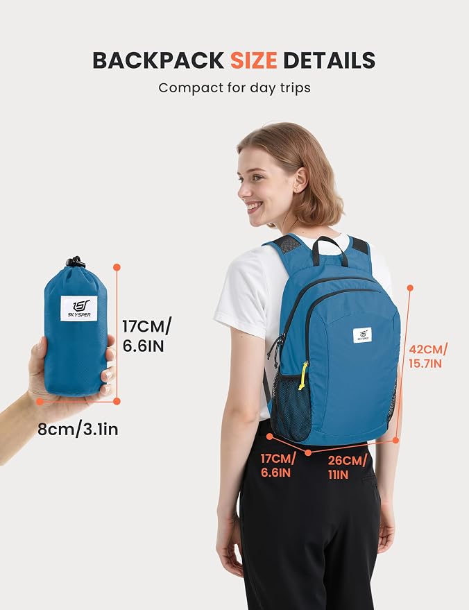 SKYSPER Hiking Backpack Ultralight Packable RFID Travel Daypack Small Nylon Stuff Pack 16L Outdoor Bag for Women Men
