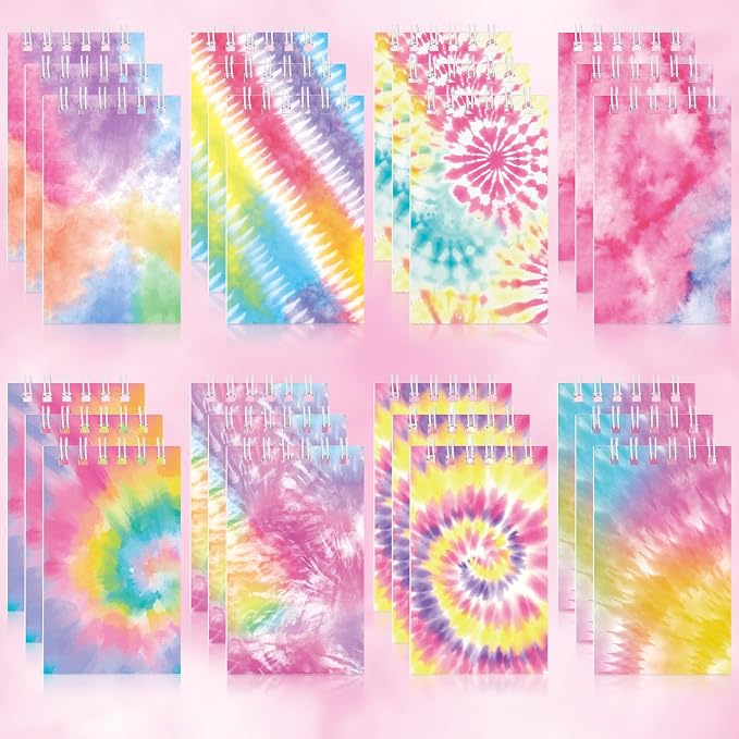 24 Pcs Mini Tie Dye Notepads Multicolor Mini Notebooks Party Favor Small Pocket Spiral Notebooks Memo Note Pads for Work Home Office School Classroom Birthday Party Supplies