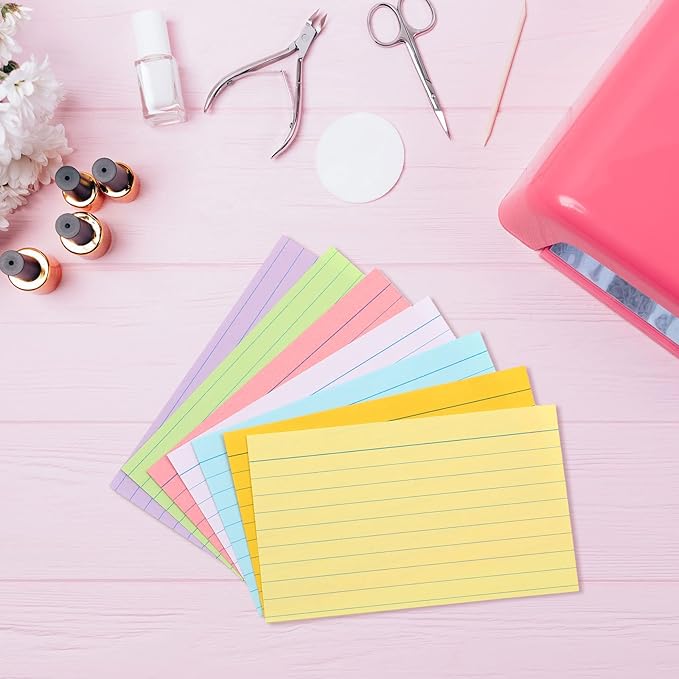 Fainne 2100 Pcs Colored Index Cards Bulk Neon Ruled Note Cards with Lines for Studying Rainbow Pad Index Notecards for Studying School Supply College Office(3 x 5 Inch,Light Color)