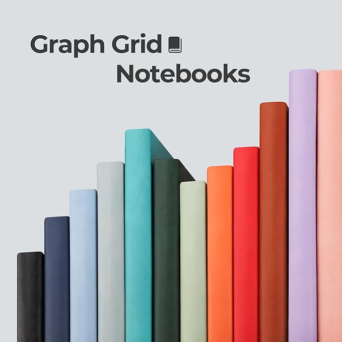 RETTACY Graph Grid Paper Notebook, 96 Pages, A4 Large Size (8.5'' x 11''), 5 Squares per Inch, Leather Softcover, 100 GSM Thick Paper, for School, Students, Math, Engineering (Brown)